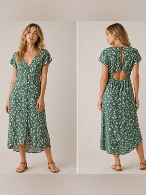 Saltwater Luxe Floral Midi Dress Size Small NWT Green Button Front Boho